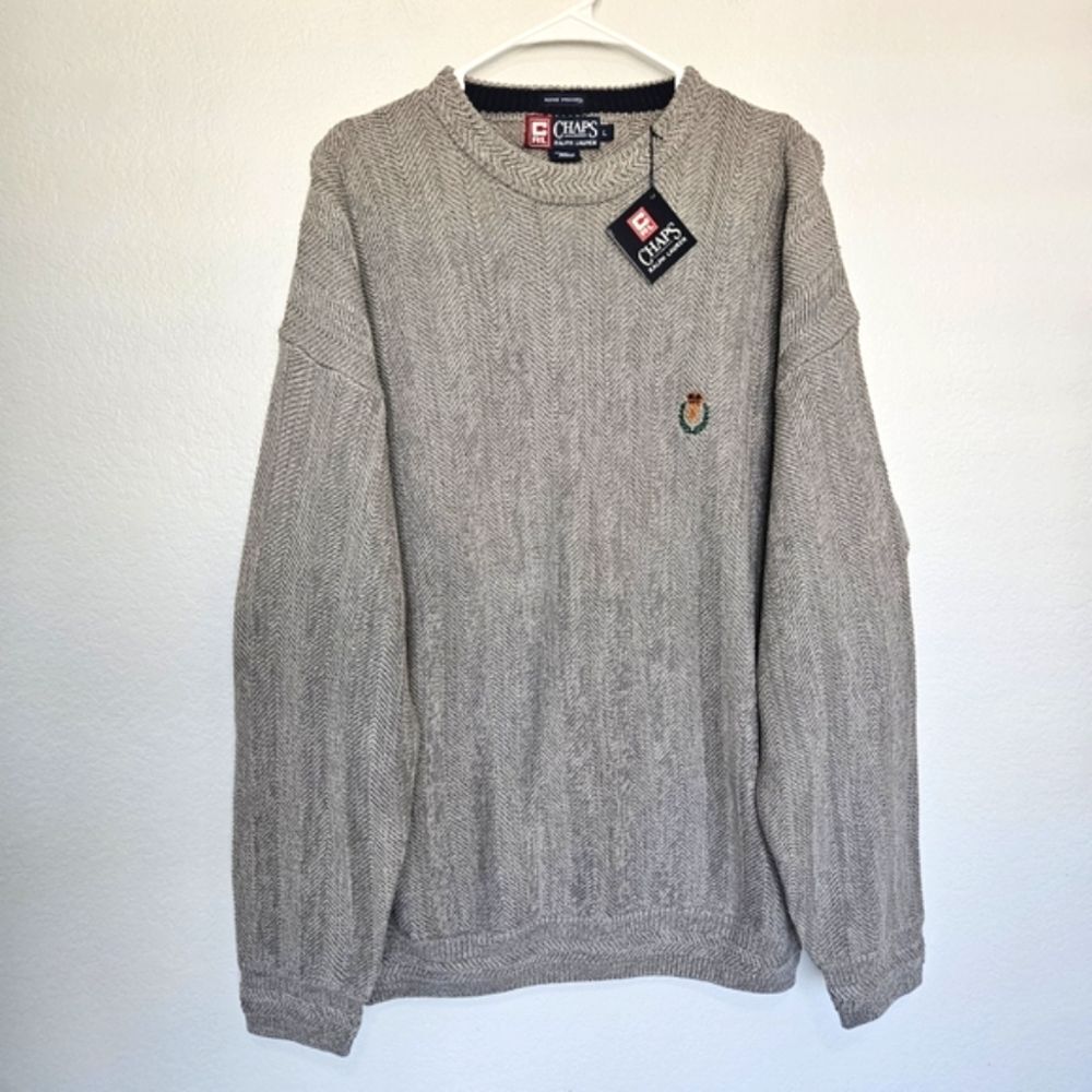 NWT Ralph Lauren Chaps Crest Embroidered Fisherman Knit Sweater Pullover Large
